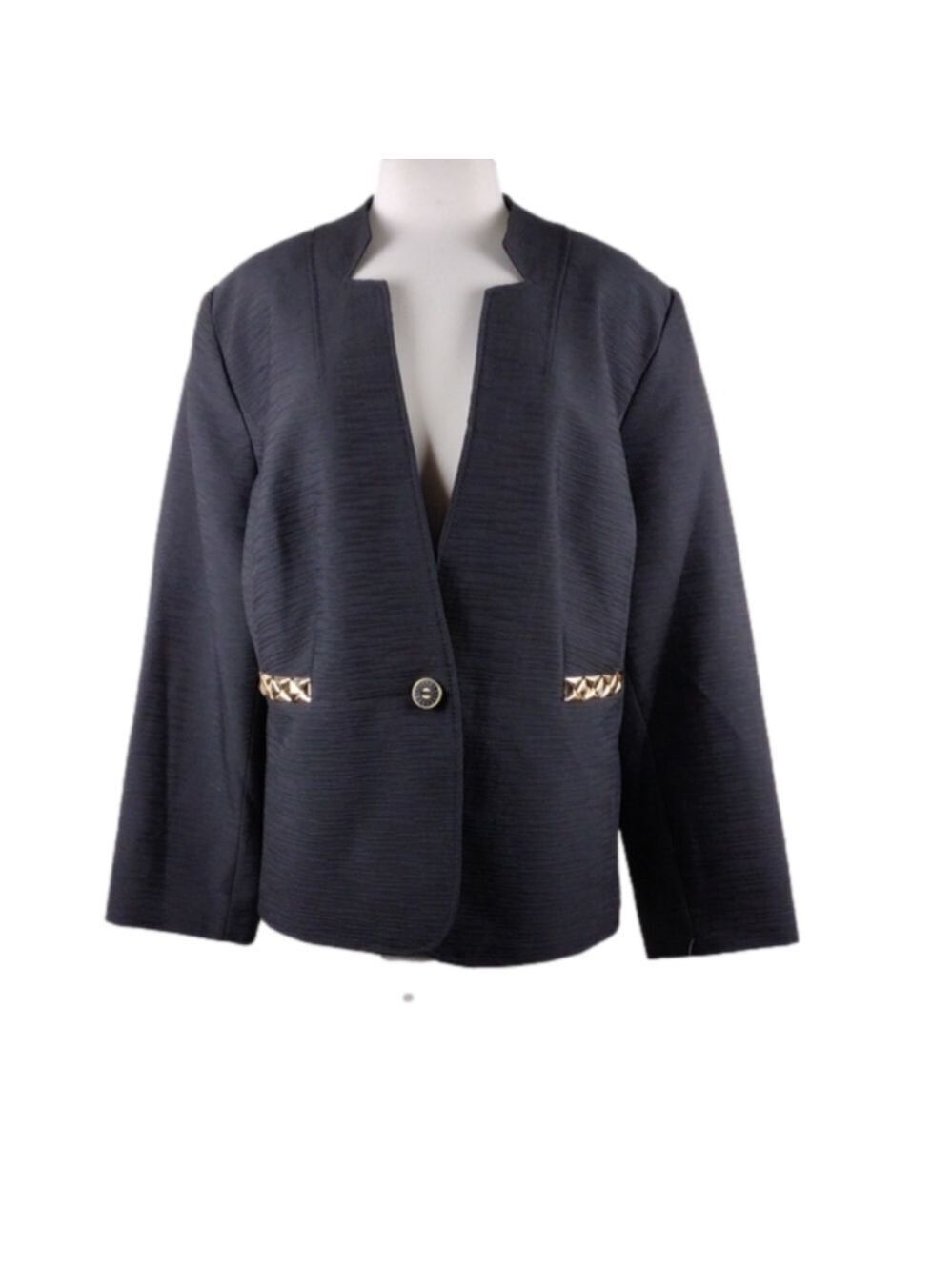 Isabella Women's Suit Black Solid Notch Neck Long Sleeve One Button Front Blazer